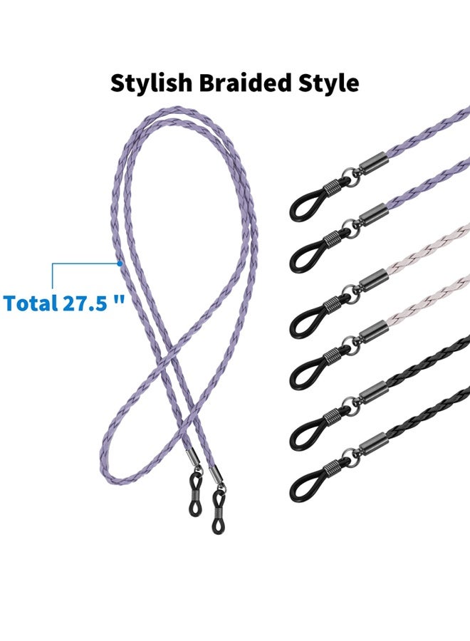 6 Pcs Premium Suede and Leather Twist Eyeglass Strap Glasses Holder Chains Multicolor Eyewear Retainer for Women Men and Kid Daily Wear Sports Outdoor Activities Travel Office Casual Use Secure Glasses in Place Prevent Loss - Image 3