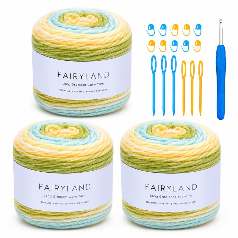 Hobekoee Cake Yarn for CrochetingColorful Crochet Yarn 3x100g 60 Cotton 30 Acrylic 10 WoolSoft Fluffy Gradient Ombr Cotton Yarn for Crocheting SweaterBlanketGlove - Image 3