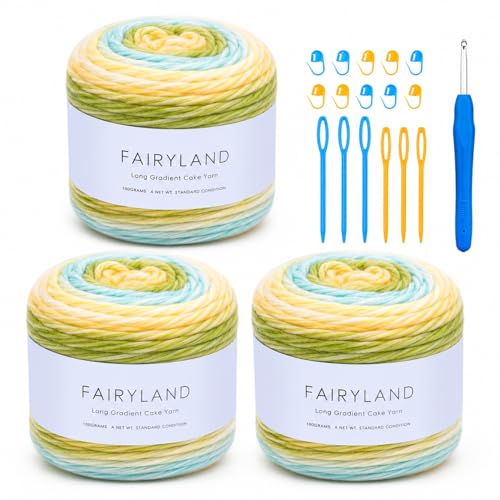 Hobekoee Cake Yarn for CrochetingColorful Crochet Yarn 3x100g 60 Cotton 30 Acrylic 10 WoolSoft Fluffy Gradient Ombr Cotton Yarn for Crocheting SweaterBlanketGlove - Image 1