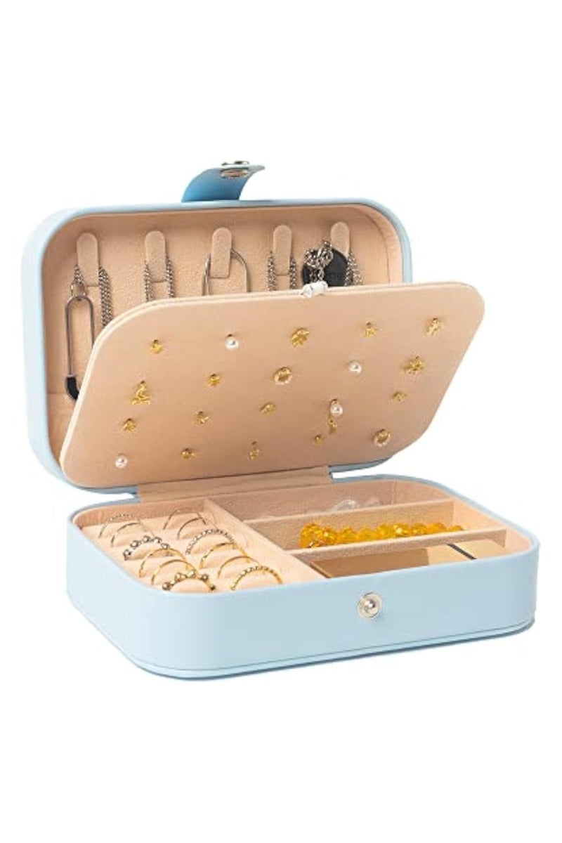 CloverIsland Dishaur Light Blue Small Travel Jewellery Box With Compartments, PU Leather Portable Jewellery Case, 2 Layers Jewellery Organizer Storage Holder Box for Girls Women Rings Earrings Necklaces Bracelets - Image 1