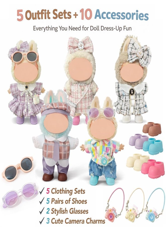 Ezcora 5-Pack Doll Clothes Set for 15-17cm Dolls, Includes 3 Dress Outfits and 2 Suit Outfits, Perfect for Play and Display, Doll Accessories for Collectors (No Dolls) - Image 2