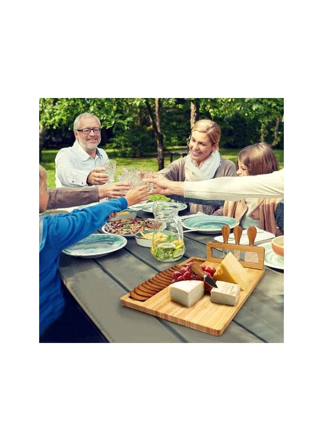 S-TOP Cheese Board Set with Stainless Steel Cheese Knives 4-Pieces, 14 Inch x 11 Inch Size, Natural Bamboo - Image 2