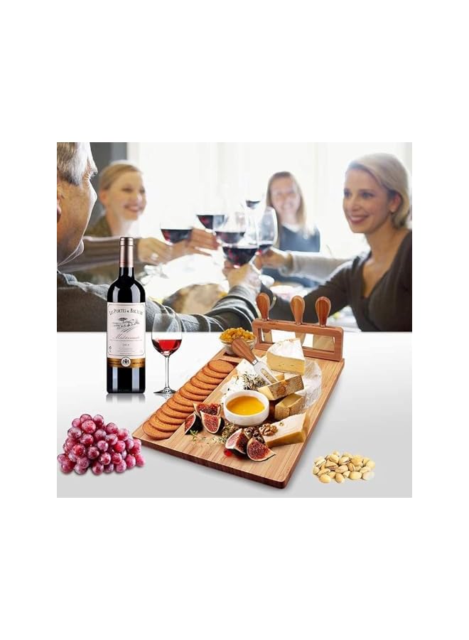 S-TOP Cheese Board Set with Stainless Steel Cheese Knives 4-Pieces, 14 Inch x 11 Inch Size, Natural Bamboo - Image 3