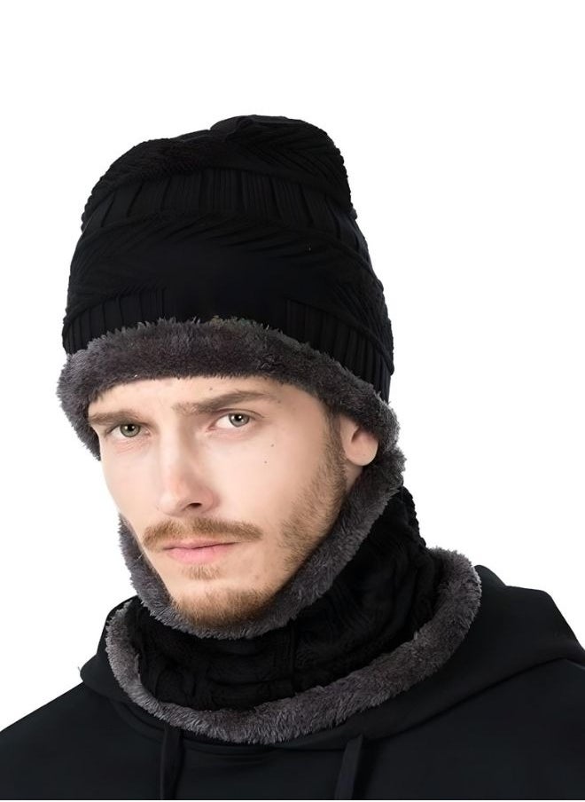 ساراونت - طقم قبعة شتوية سميكة باللون الأسود مكون من قطعتين ووشاح - Image 1
