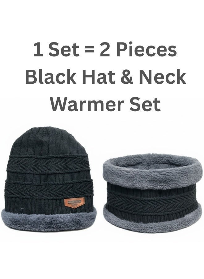 SARAOONT 2-Piece Black Winter Thick Hat Beanie scarf set - Image 2