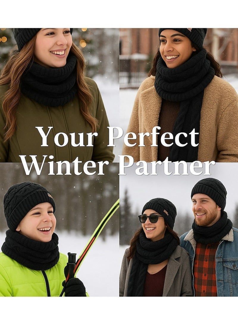 SARAOONT 2-Piece Black Winter Thick Hat Beanie scarf set - Image 5