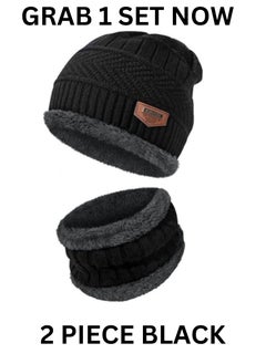 SARAOONT 2-Piece Black Winter Thick Hat Beanie scarf set  - Image 2