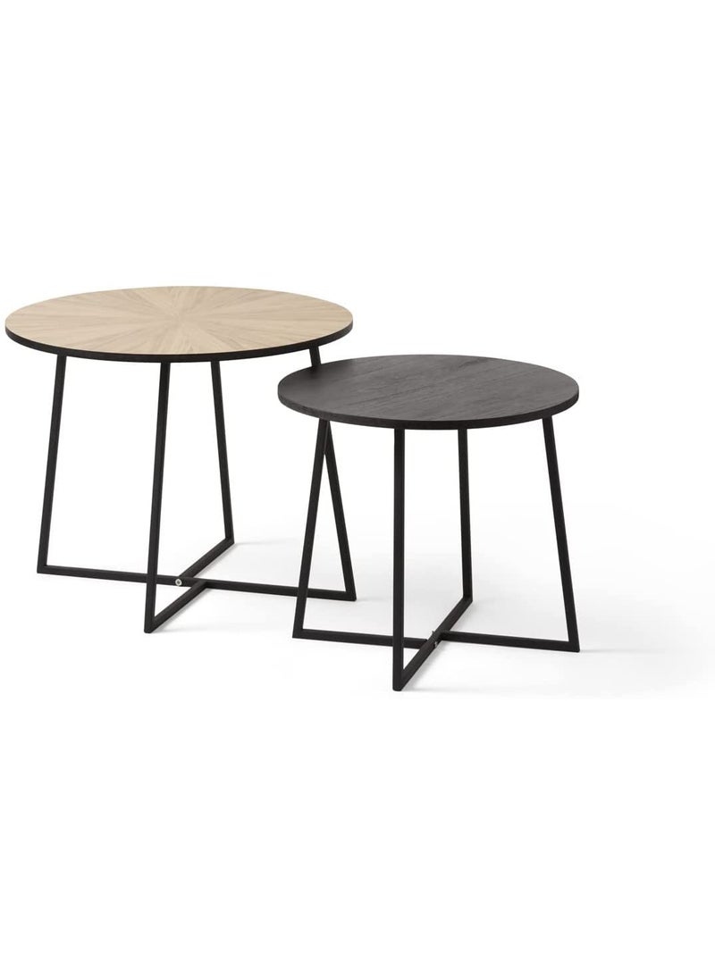 Generic Indian Decor 48330 Set of 2 Side Tables for Living Room 2 Small Tables WoodColoured and Black Metal 2 Decorative Nesting Tables for Bedroom Coffee Tables Modern Design  - Image 3