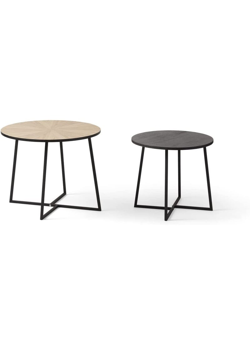 Generic Indian Decor 48330 Set of 2 Side Tables for Living Room 2 Small Tables WoodColoured and Black Metal 2 Decorative Nesting Tables for Bedroom Coffee Tables Modern Design  - Image 4