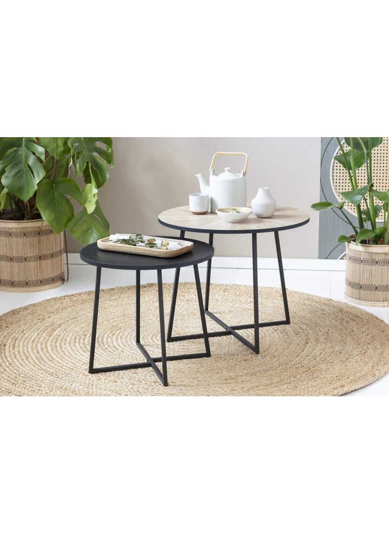 Generic Indian Decor 48330 Set of 2 Side Tables for Living Room 2 Small Tables WoodColoured and Black Metal 2 Decorative Nesting Tables for Bedroom Coffee Tables Modern Design  - Image 2