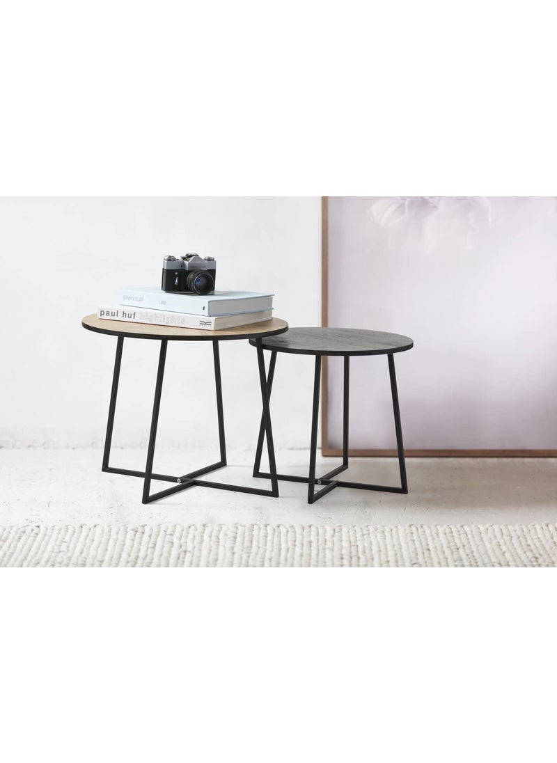 Generic Indian Decor 48330 Set of 2 Side Tables for Living Room 2 Small Tables WoodColoured and Black Metal 2 Decorative Nesting Tables for Bedroom Coffee Tables Modern Design  - Image 5