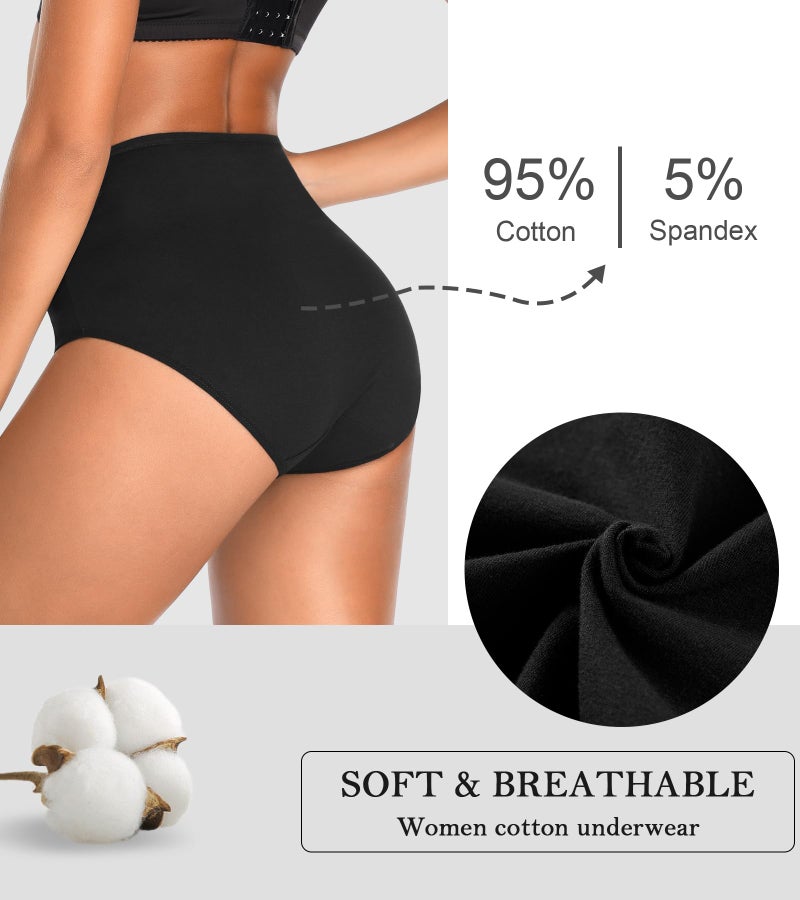 OPIBOO High Waisted Womens Cotton Underwear Tummy Control Double Layer Postpartum Essentials Panties Stretch Comfortable Briefs Black L - Image 2