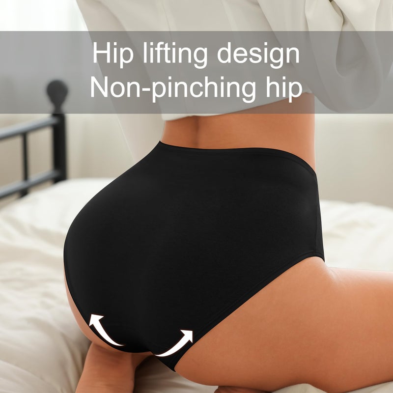 OPIBOO High Waisted Womens Cotton Underwear Tummy Control Double Layer Postpartum Essentials Panties Stretch Comfortable Briefs Black L - Image 5