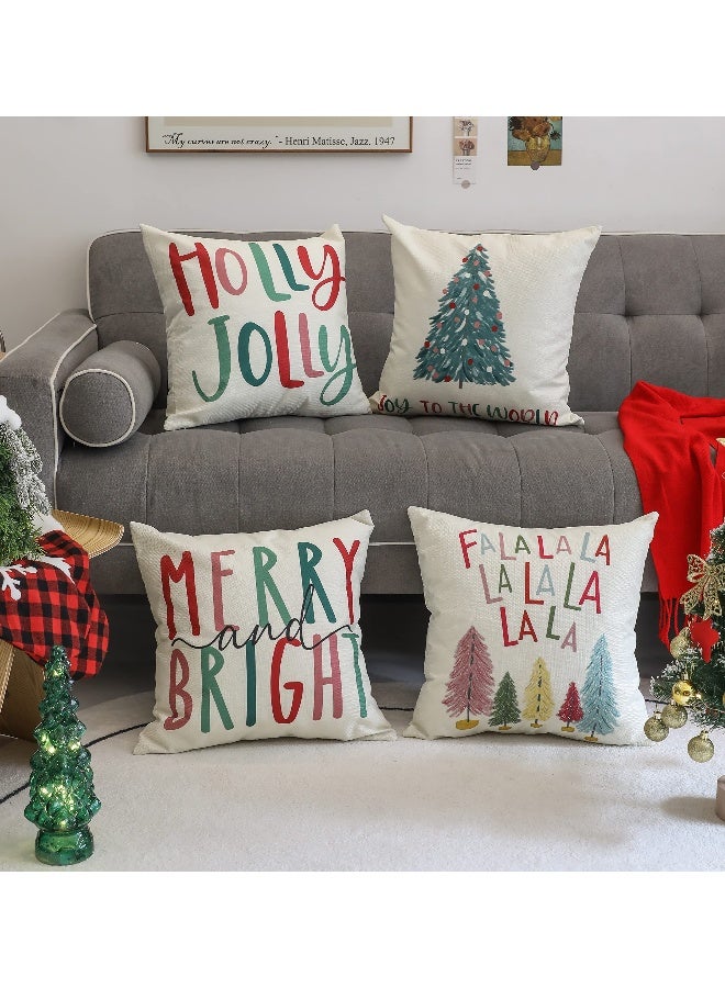 NEWLIGHTURE Merry Bright Christmas Pillow Covers Colorful Holiday Holly Jolly Set of 4 Winter Decorative Throw Pillow Covers Cushion Case for Home Sofa Bed Chair (18" L x 18" W) - Image 3