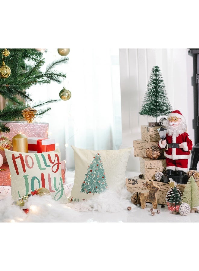 NEWLIGHTURE Merry Bright Christmas Pillow Covers Colorful Holiday Holly Jolly Set of 4 Winter Decorative Throw Pillow Covers Cushion Case for Home Sofa Bed Chair (18" L x 18" W) - Image 2