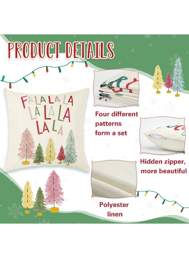 NEWLIGHTURE Merry Bright Christmas Pillow Covers Colorful Holiday Holly Jolly Set of 4 Winter Decorative Throw Pillow Covers Cushion Case for Home Sofa Bed Chair (18" L x 18" W) - Image 5
