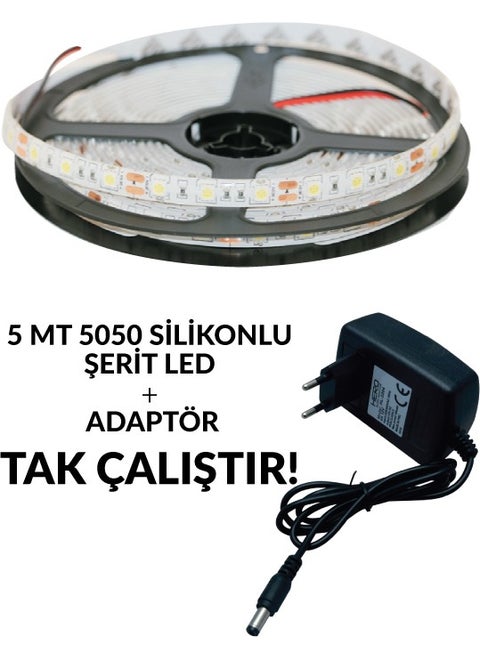 5 m Three Chip Silicone Outdoor LED Strip + Adapter Set BLUE
