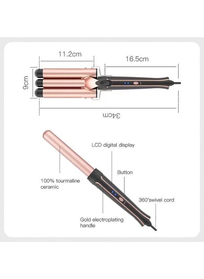 5 in 1 Interchangeable Curling Iron Wand Set with LCD Display - Multi-Size 10-38mm Barrels, Hot Air Brush & Comb Tools for Versatile Curls/Waves (19-25mm/38mm/10mm/25mm) - Image 2