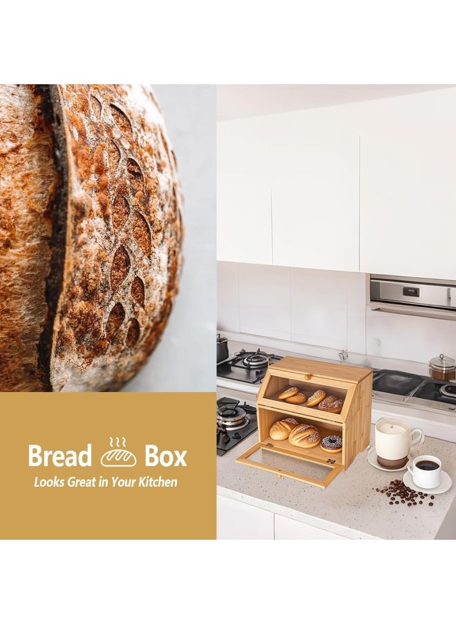 Arabest Double Layer Bamboo Bread Box for Kitchen Countertop, Large Capacity Bread Storage Bin Bread Container Vintage Farmhouse Food Organizer with Magnetic Door for Corner Cabinet Pantry Cupboard (Bamboo)  - Image 5
