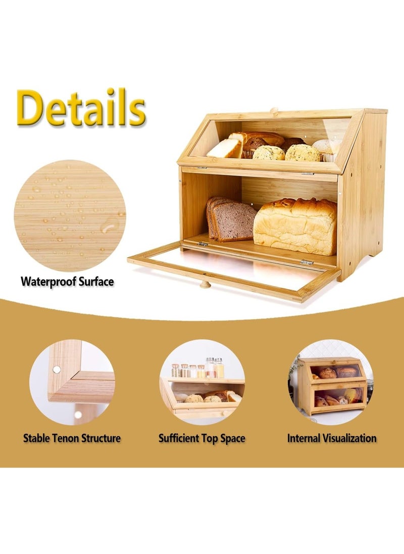 Arabest Double Layer Bamboo Bread Box for Kitchen Countertop, Large Capacity Bread Storage Bin Bread Container Vintage Farmhouse Food Organizer with Magnetic Door for Corner Cabinet Pantry Cupboard (Bamboo)  - Image 4