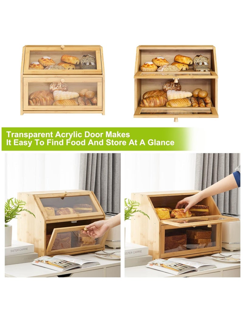 Arabest - Bamboo Bread Box, Double Layer Bread Bin with Clear Window, Large Food Storage Container for Bread, Fruit, Vegetable - Image 1