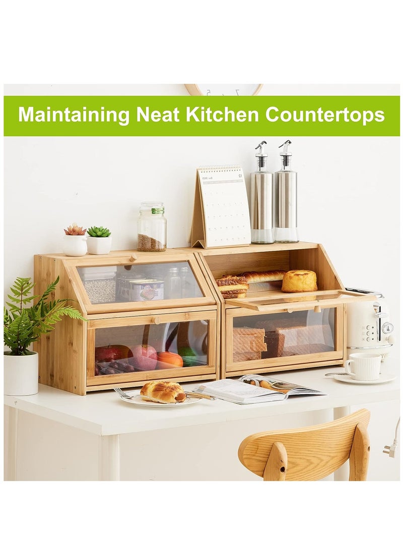 Arabest - Bamboo Bread Box, Double Layer Bread Bin with Clear Window, Large Food Storage Container for Bread, Fruit, Vegetable - Image 1