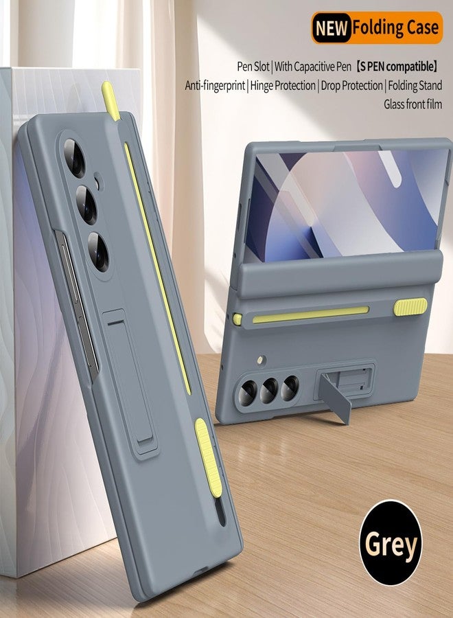 NINKI for Samsung Z Fold 7 Case with S Pen Holder & Stylus and Hidden Kickstand,Protective Hinge Screen Protector Matte Phone Cover for Samsung Galaxy Z Fold 7 Case with S Pen Slot and Stand - Gray - Image 4
