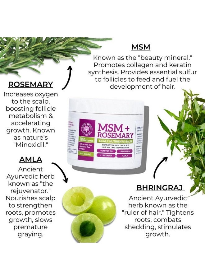 Qhemet Biologics MSM + Rosemary Scalp Nutrients Balm | Nourishing Hair Growth Formula with Bhringraj, Castor & Coconut Oil | For Dry, Thinning Hair & Slow Growth | Vegan (4 oz) - Image 3