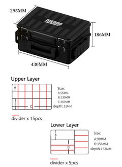 MEBAO Fishing Tackle Box Organizer Double Layer Tackle Storage Fishing Boxes Outdoor Box with Adjustable Dividers 43 * 29.5 * 18.6cm (Black)  - Image 2