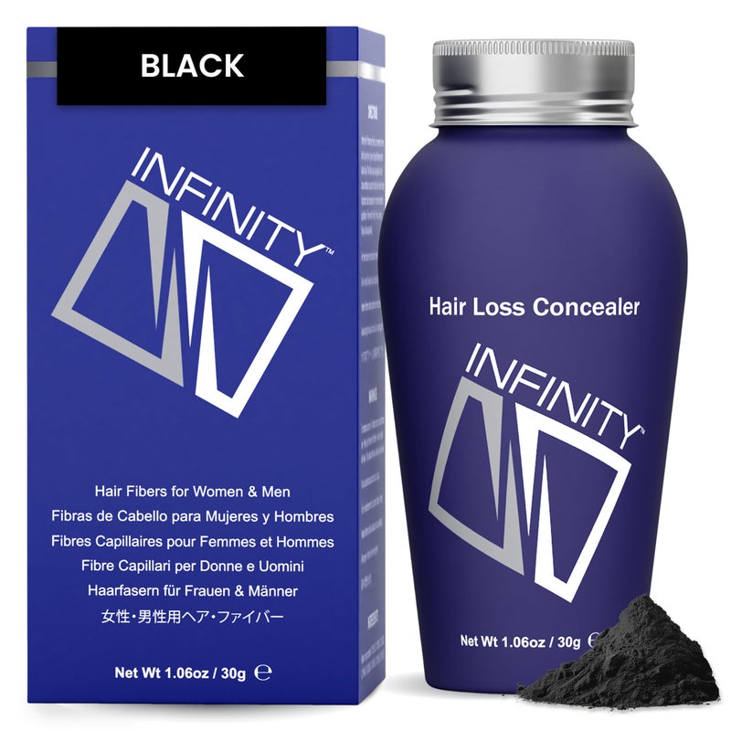 INFINITY Hair Fibers Black for Thinning Hair for Women Men 100 Undetectable Hair Building Fiber Powder Conceal Hair Loss in 15 Seconds 30g
