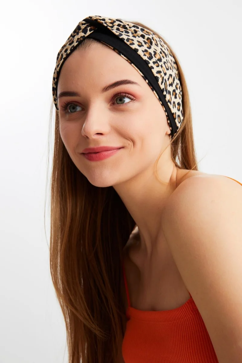Butikgiz Leopard-Black Women's Trend Style Cotton Combed, Non-Slip, Soft, Flexible, Hair Band Bandana