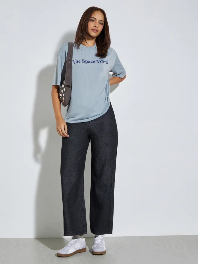 Styli Grey Slogan Oversized T-Shirt