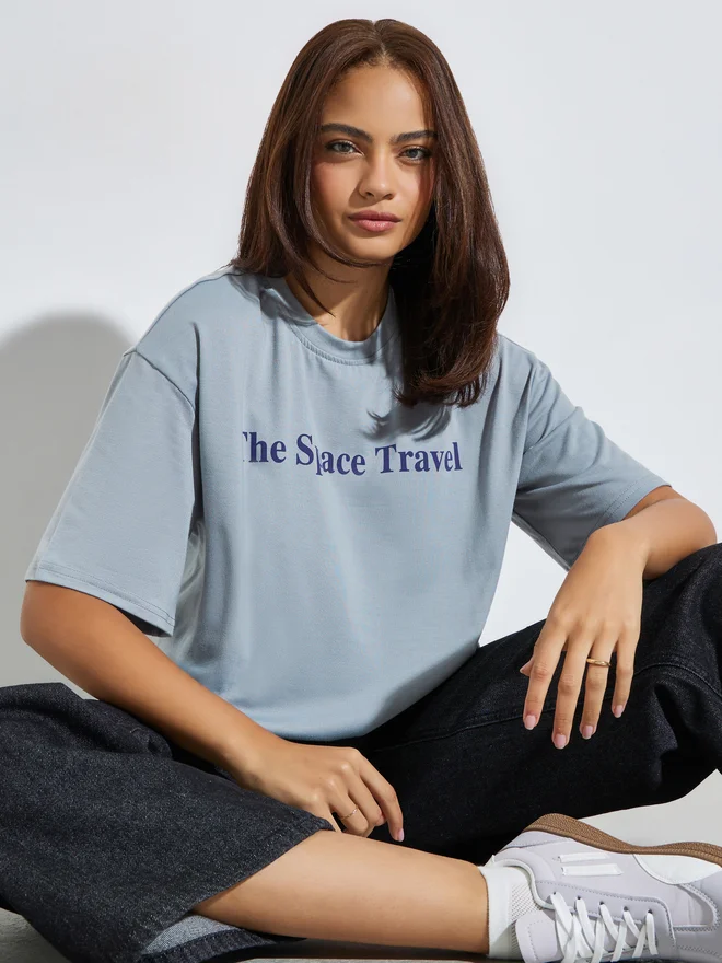 Styli Grey Slogan Oversized T-Shirt