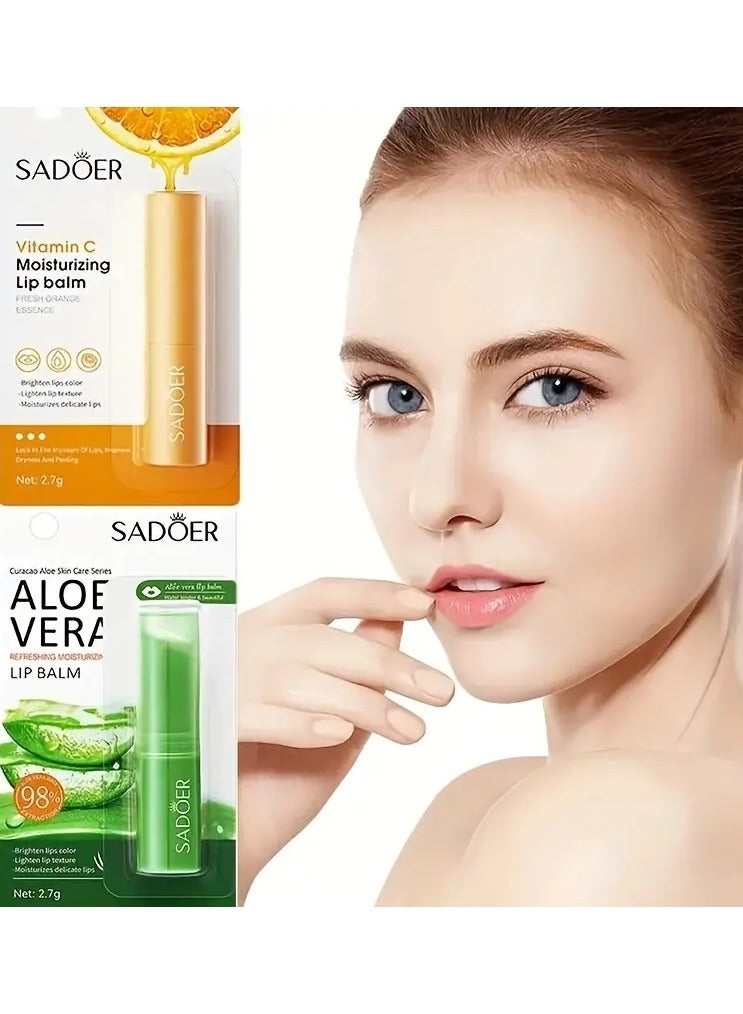 SADOER 2 pcs Natural Vitamin C Aloe Vera Lip Balm - Moisturizing Lip Gloss For Healthy, Glossy Lips - Image 1