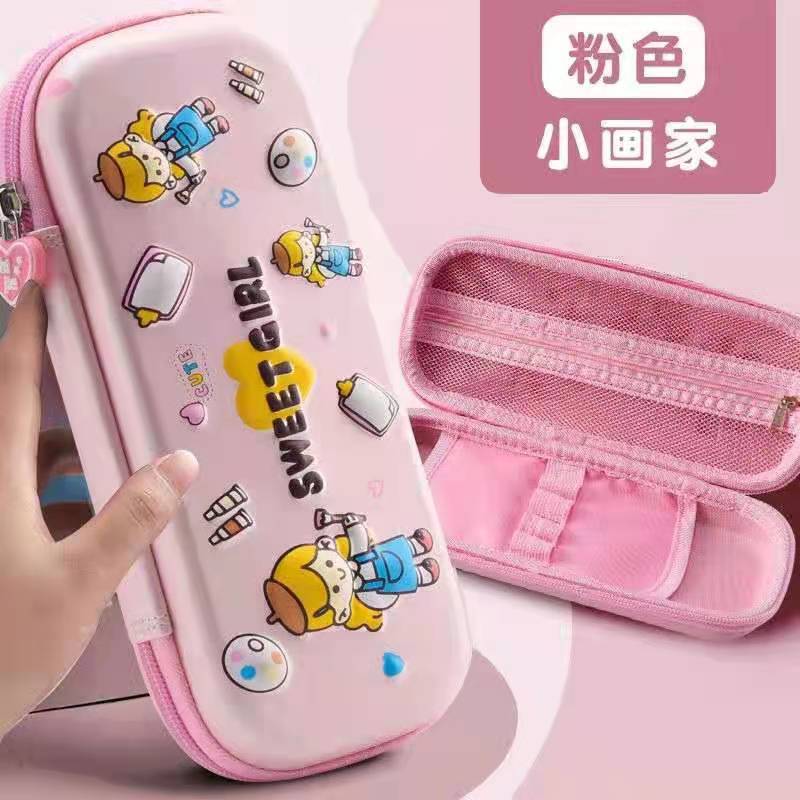 3D Cartoon Fabric Pen Bag Boys Girls School Supplies New Style Student Pencil Case Stationery Box Pink cloth painter 