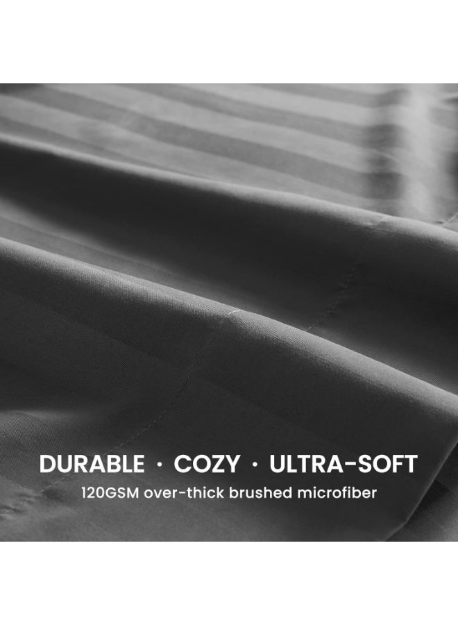 طقم رمادي ملاءات سرير من القطن الفاخر مكون من 3 قطع – ملاءة وغطاءي وسادة بنقشة مخططة، ناعم وقابل للتنفس، للاستخدام المنزلي أو الفندقي (مقاس مفرد/مزدوج) - Image 4