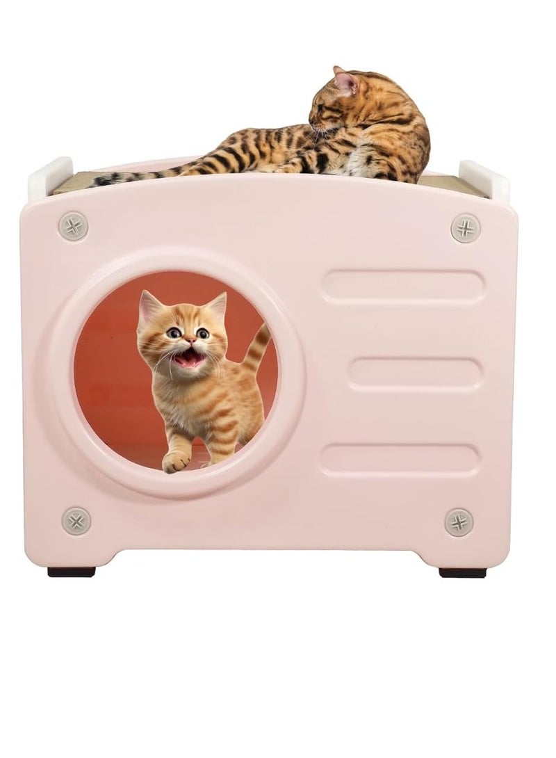 NNC PETS Plastic cat house bed for all-sized cats with scratching board and Anti-slip bottom, Weatherproof cat hideaway pet house for indoor and outdoor use, Easy to assemble 56 cm (Pink) - Image 1