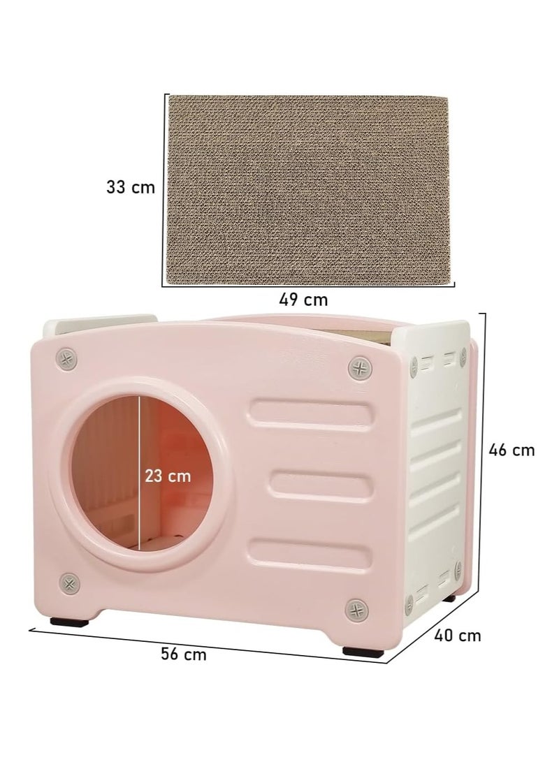 NNC PETS Plastic cat house bed for all-sized cats with scratching board and Anti-slip bottom, Weatherproof cat hideaway pet house for indoor and outdoor use, Easy to assemble 56 cm (Pink) - Image 2