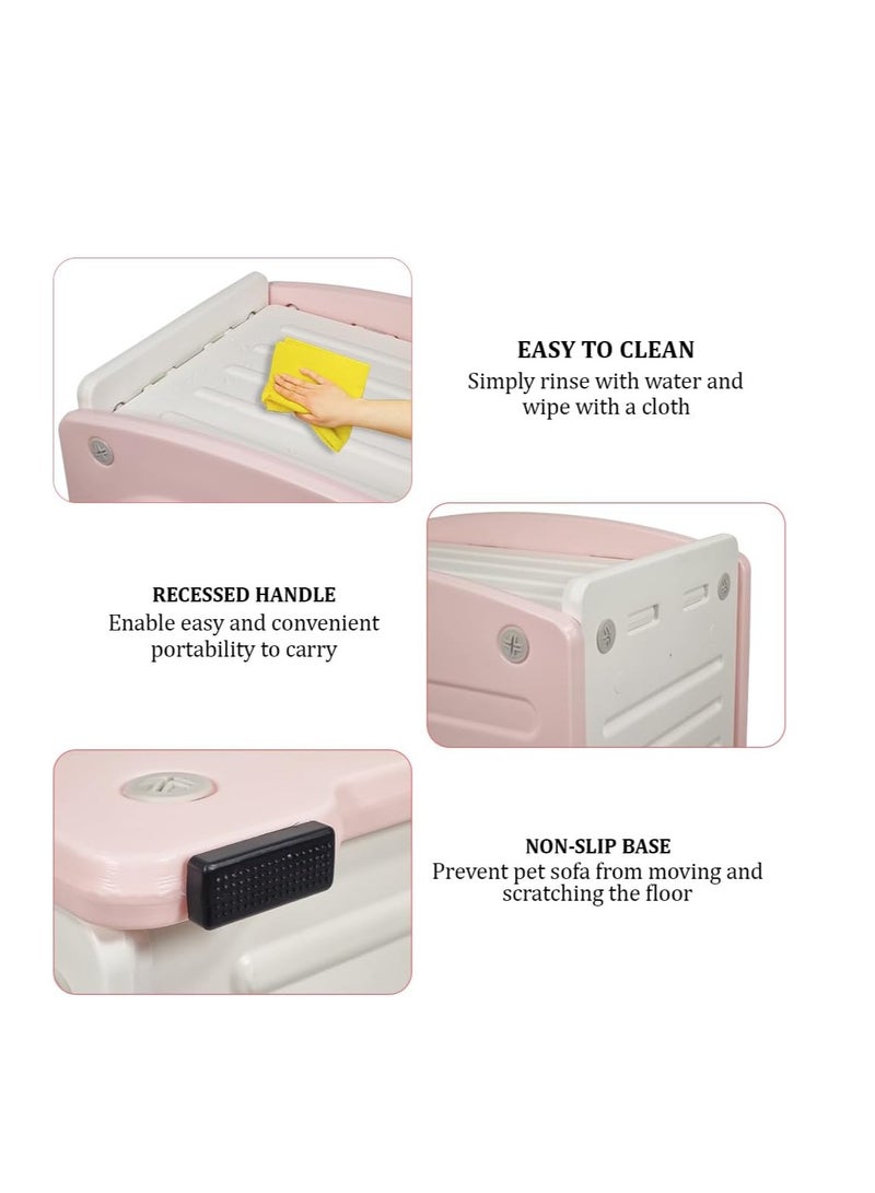 NNC PETS Plastic cat house bed for all-sized cats with scratching board and Anti-slip bottom, Weatherproof cat hideaway pet house for indoor and outdoor use, Easy to assemble 56 cm (Pink) - Image 3