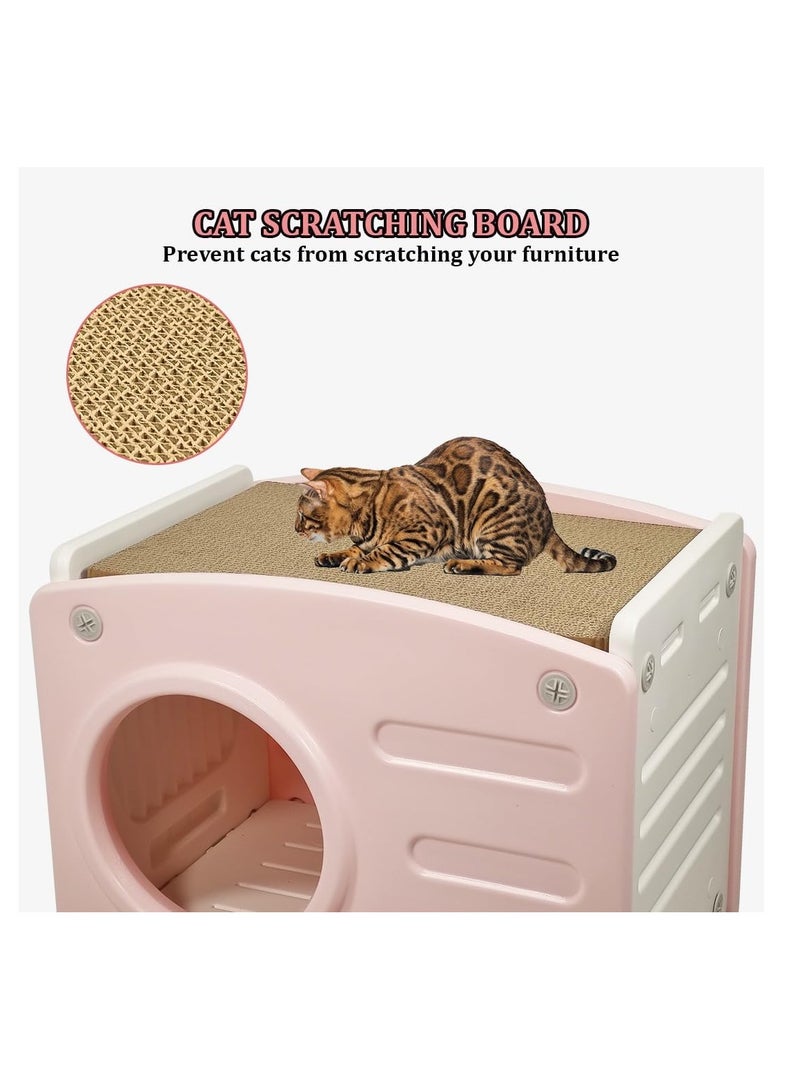 NNC PETS Plastic cat house bed for all-sized cats with scratching board and Anti-slip bottom, Weatherproof cat hideaway pet house for indoor and outdoor use, Easy to assemble 56 cm (Pink) - Image 4