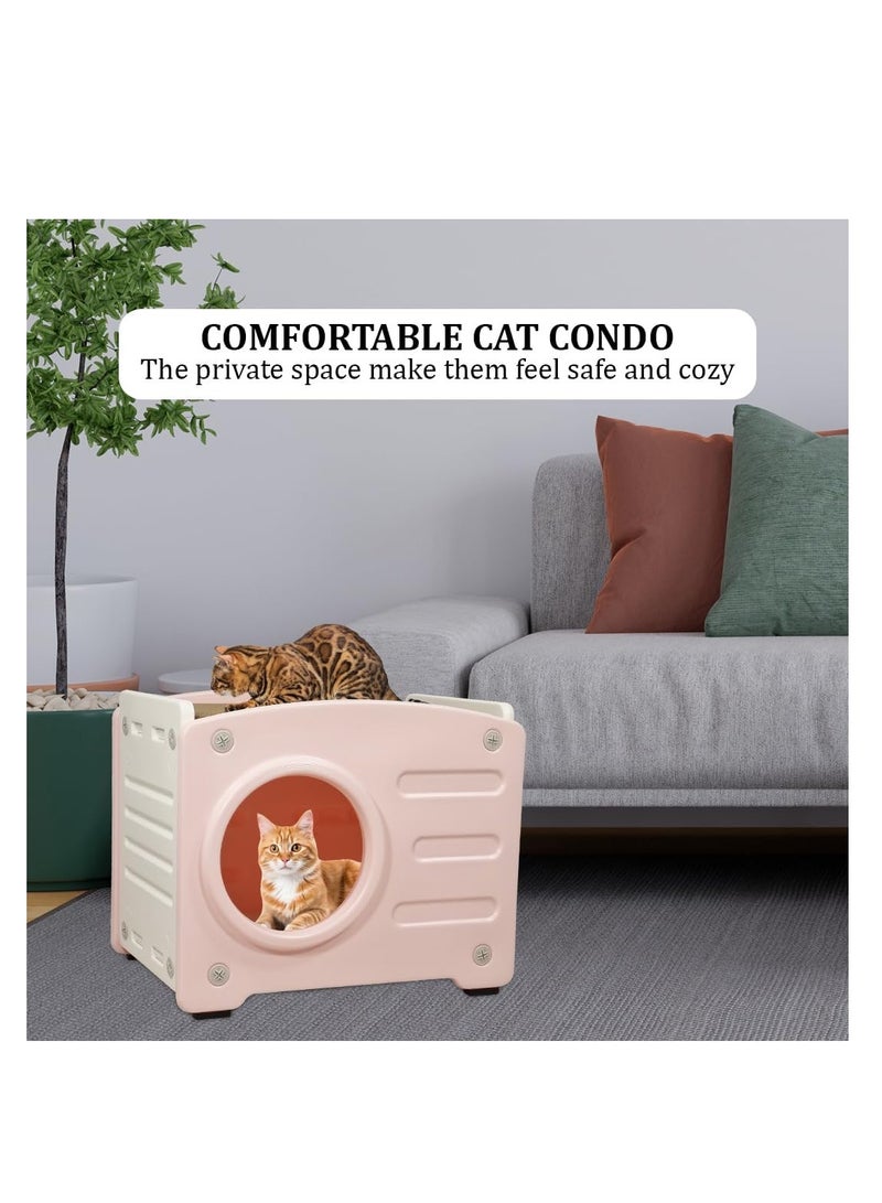 NNC PETS Plastic cat house bed for all-sized cats with scratching board and Anti-slip bottom, Weatherproof cat hideaway pet house for indoor and outdoor use, Easy to assemble 56 cm (Pink) - Image 5