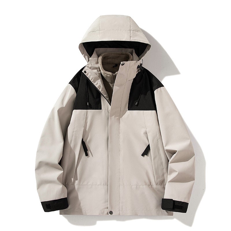 Autumn 2024 Outdoor Jacket Two-Piece Fleece Liner High Street Fashion Couple Trendy Jacket Mens Wear 369-Rabbit Beige [Men's Style]-Three-in-One