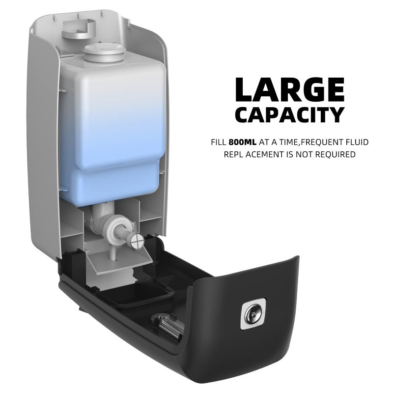 PLUSSEN Soap Dispenser Wall Mount Adhesive Commercial Soap Dispenser 800ml No Drill Hand Sanitizer Dispenser for Bathroom Support Liquid and Gel,Black-PN9088 - Image 2