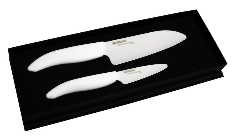 KYOCERA Revolution 2-piece Ceramic Knife Gift Set, 5.5 inch Santoku and 3 inch Paring, White - Image 1