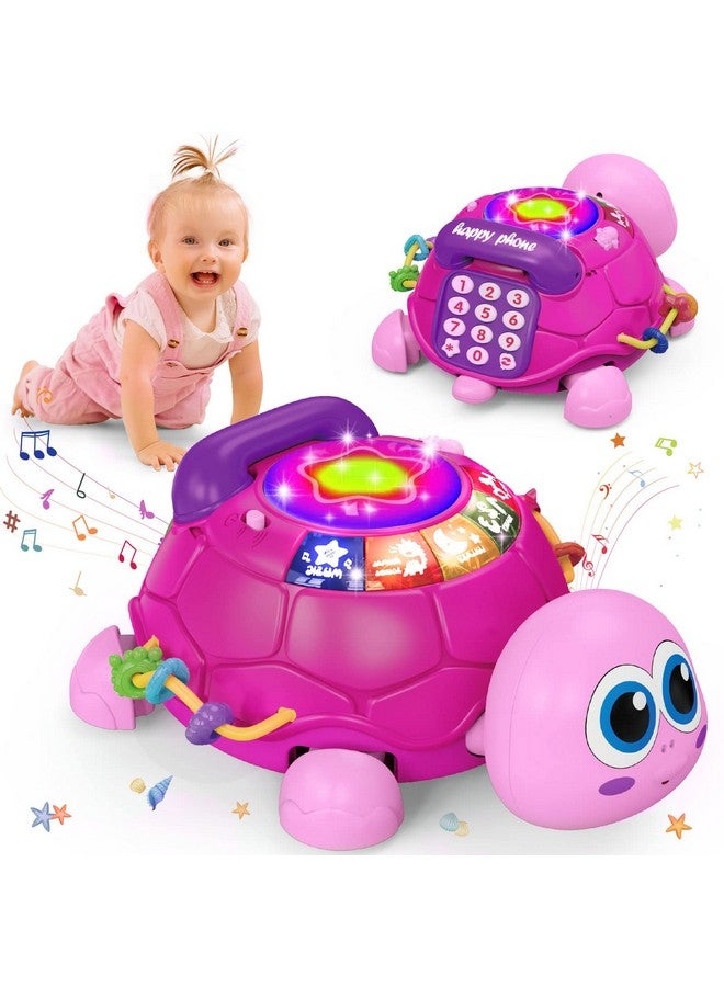 Hanayo Baby Musical Turtle Crawling Baby Girl Toys For 6-18 Months，Infant Early Learning Educational Toy，Baby Girl Gift Essentials For Newborn 7 8 9 11+ Months 1-2 Year Old(Pink) - Image 1