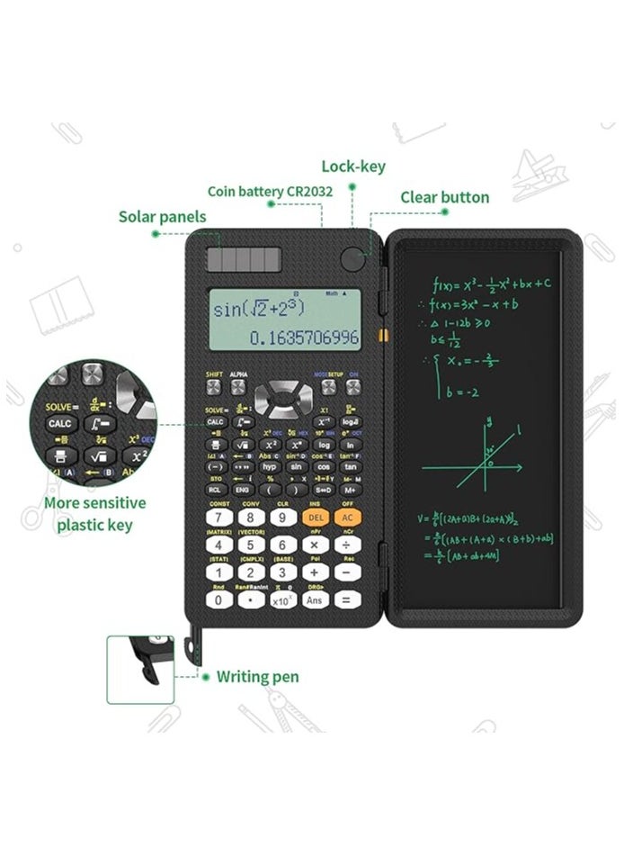 ABJ - Advanced Scientific Calculator Set - Multiview Display, Erasable LCD Writing Tablet, Solar Power, Notepad for School, Engineering, Teachers with Pen included - Image 1