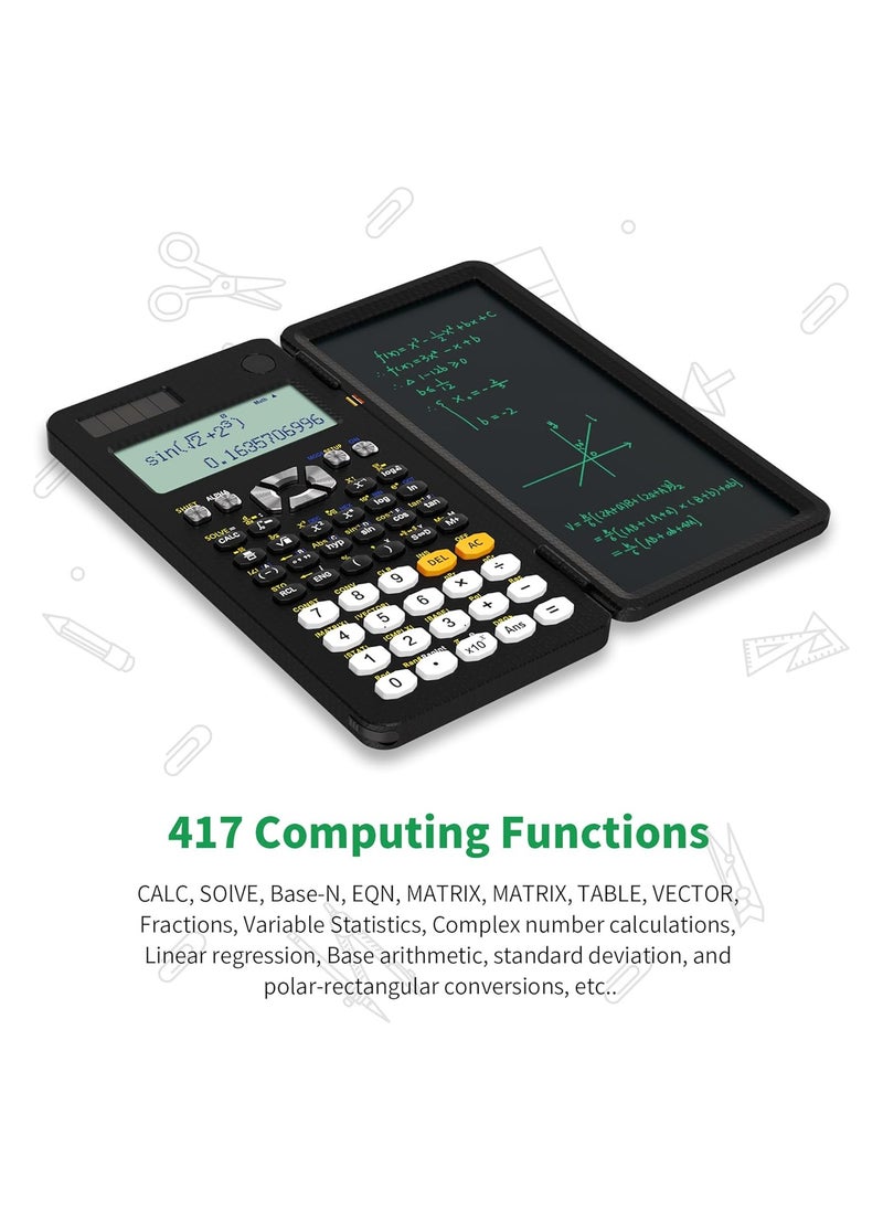 ABJ - Advanced Scientific Calculator Set - Multiview Display, Erasable LCD Writing Tablet, Solar Power, Notepad for School, Engineering, Teachers with Pen included - Image 1