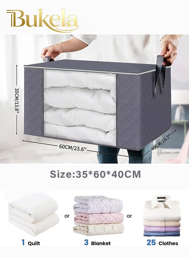 Bukela 6 Pack 90L Clothes Storage Foldable Blanket Storage Containers for Organizing Bedroom Closet Clothing Comforter Organization and Storage with Lids and Handle - Image 5