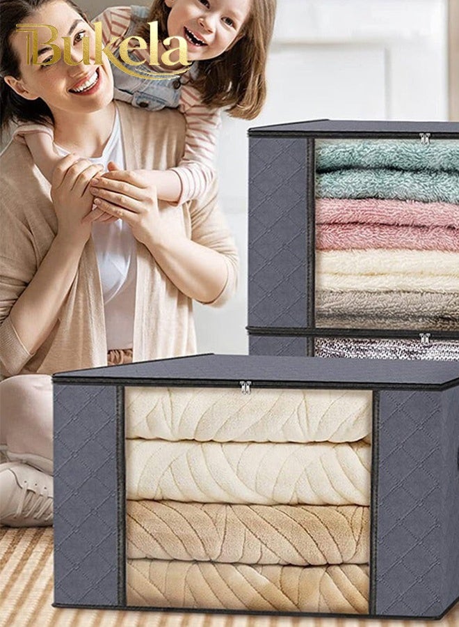 Bukela 6 Pack 90L Clothes Storage Foldable Blanket Storage Containers for Organizing Bedroom Closet Clothing Comforter Organization and Storage with Lids and Handle - Image 4
