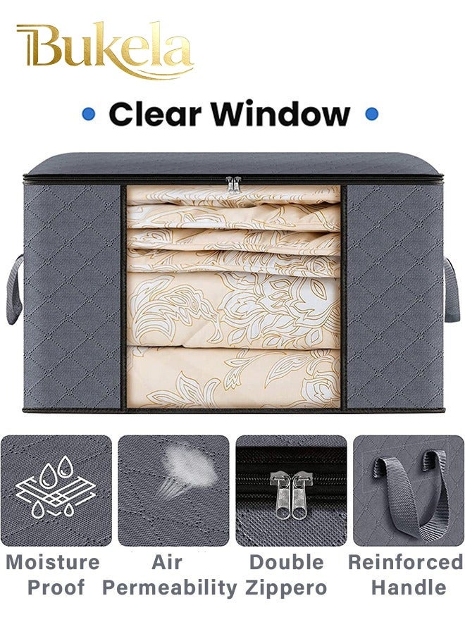 Bukela 6 Pack 90L Clothes Storage Foldable Blanket Storage Containers for Organizing Bedroom Closet Clothing Comforter Organization and Storage with Lids and Handle - Image 2